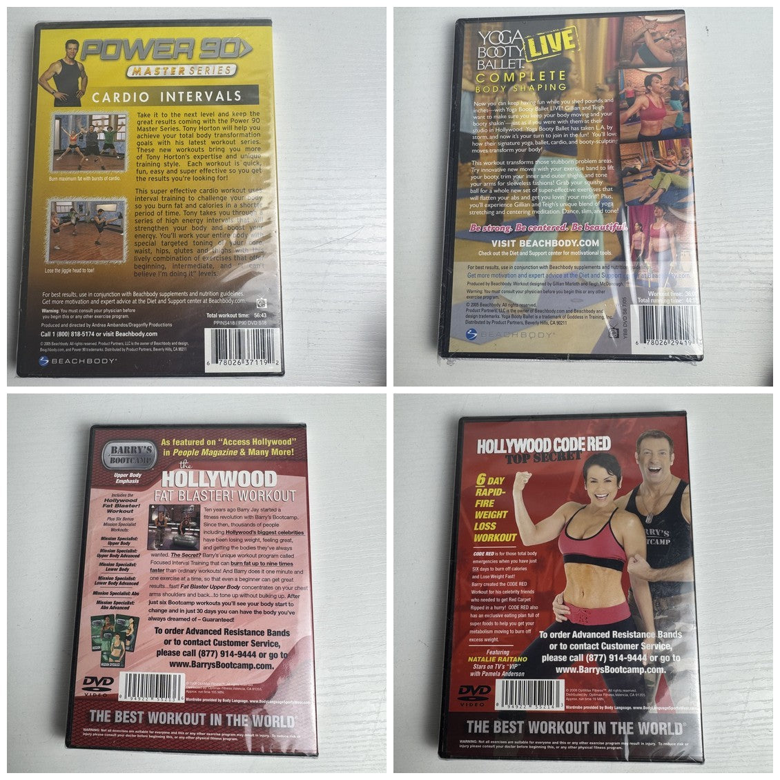 Lot of 4 brand new sealed fitness and exercise DVDs including Power 90X and Barry's Bootcamp.