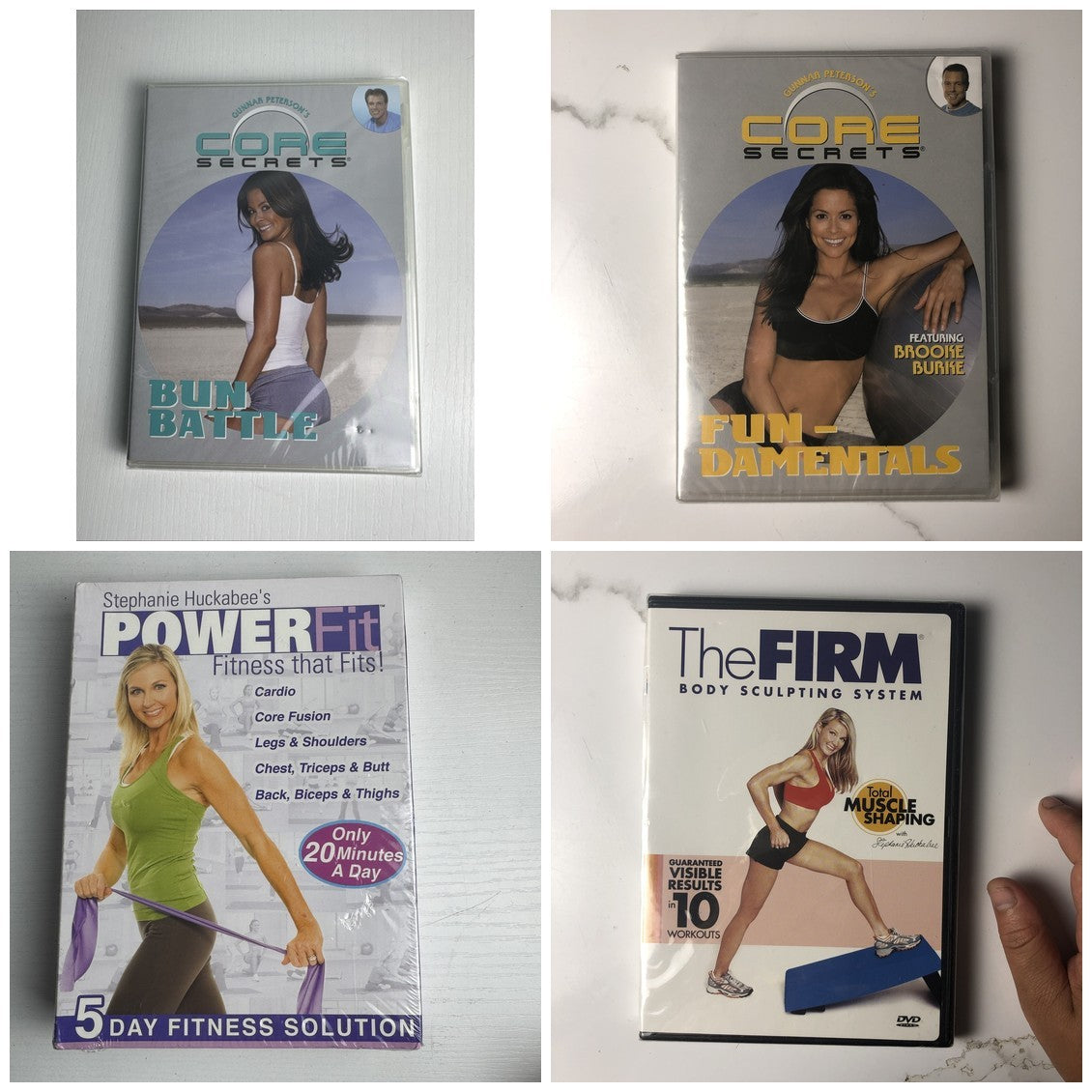 Set of 4 brand new factory-sealed fitness DVDs including Core Secrets, PowerFit, and The FIRM.