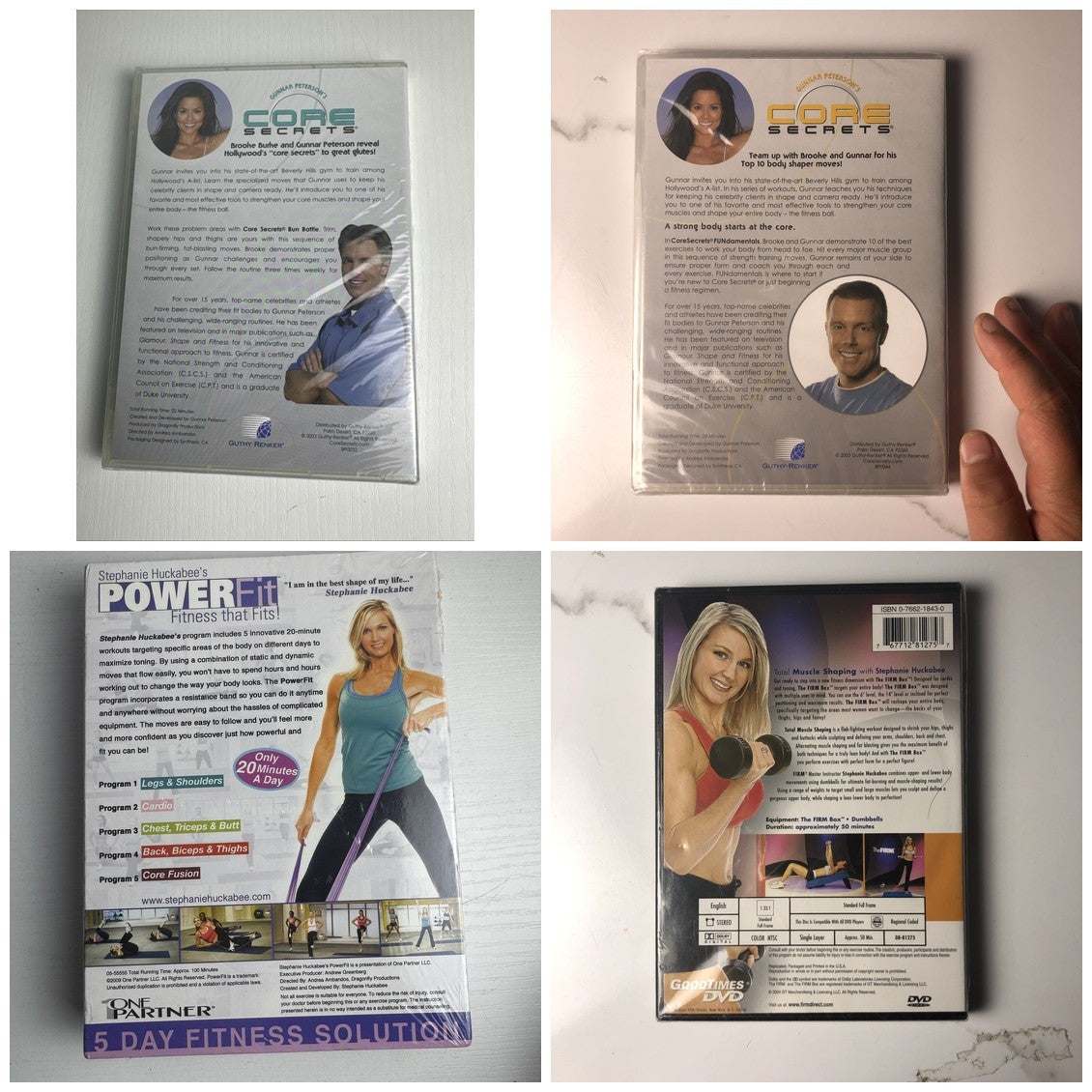 Set of 4 brand new factory-sealed fitness DVDs including Core Secrets, PowerFit, and The FIRM.