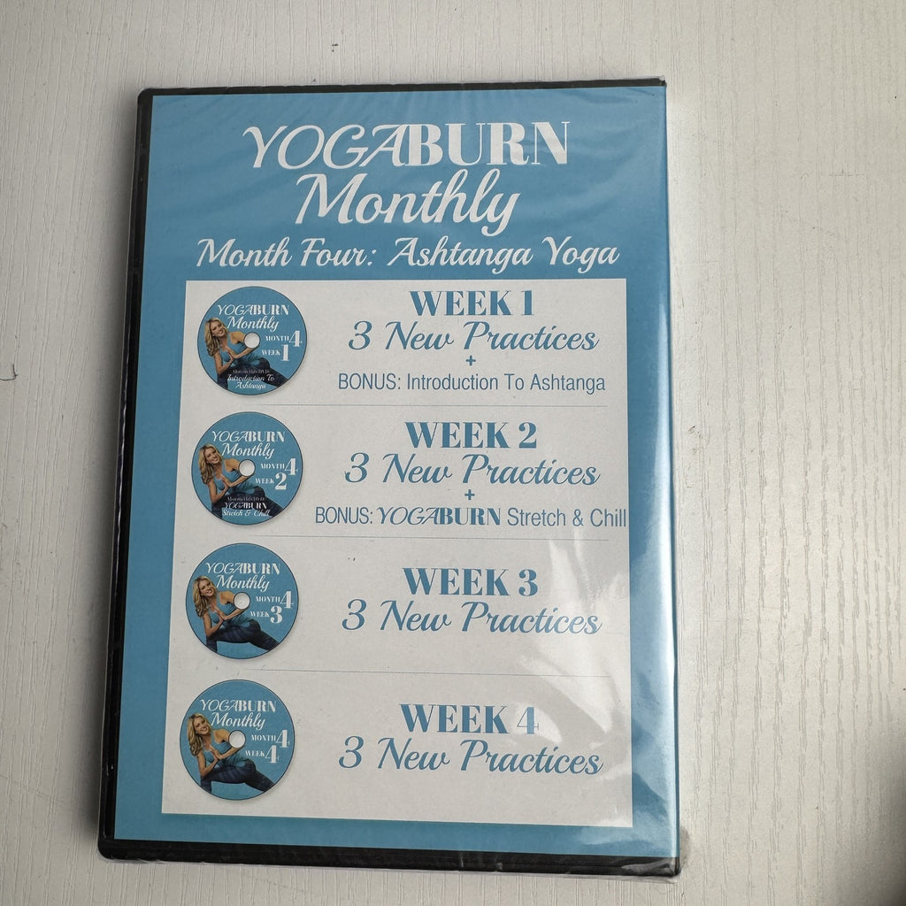 Set of four factory-sealed Yoga Burn Monthly and NOOMA Breathe home fitness DVDs