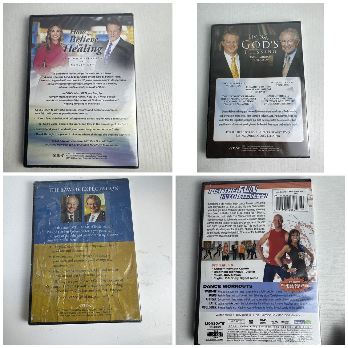 Brand new factory sealed set of 4 Christian faith and fitness DVDs including Billy Blanks Jr Dance With Me.