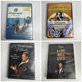 Sealed 4 DVD lot featuring Billy Graham Crusades, Marcus Lamb sermon series, Budwig Diet, and Wright NOW Fitness routines.