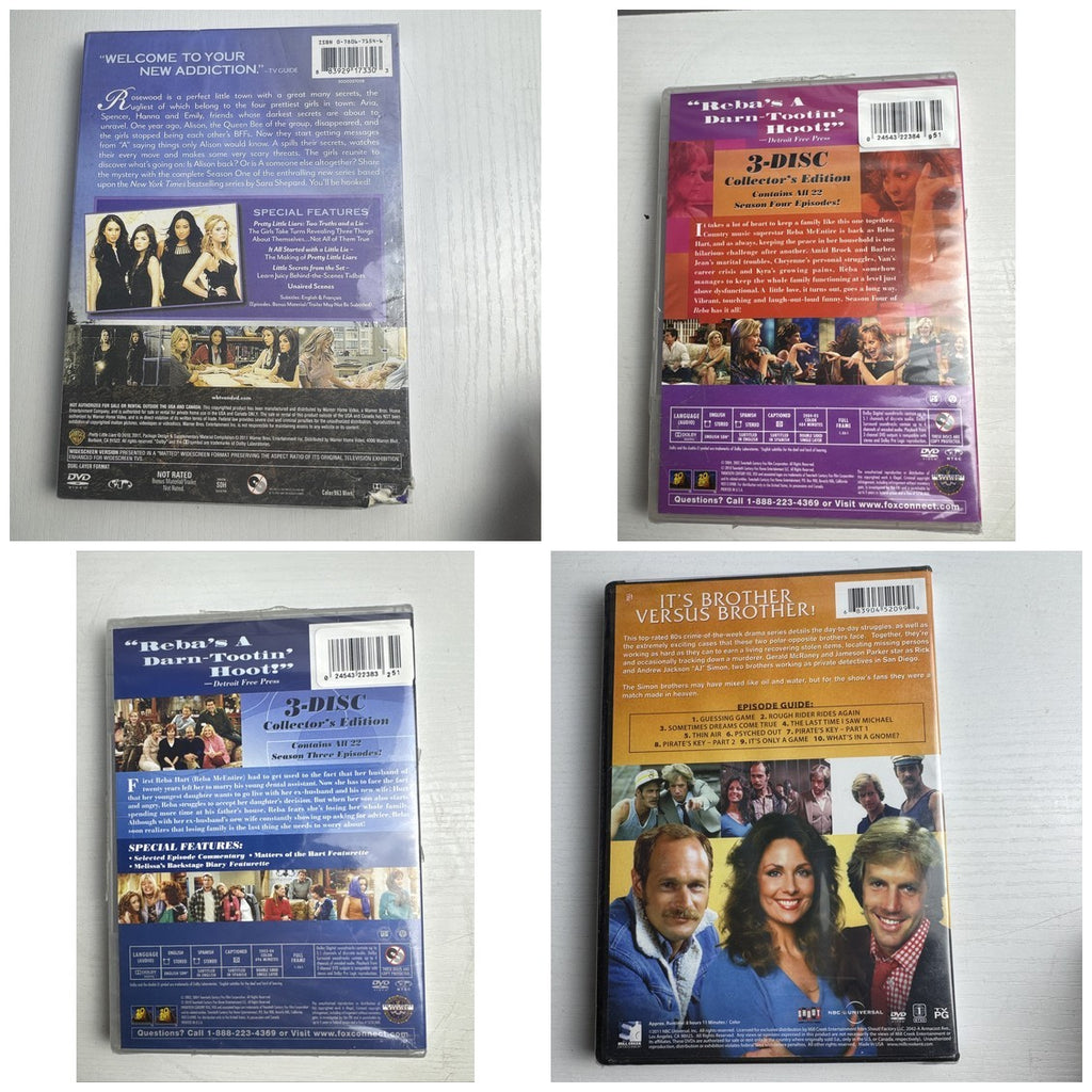 Lot of 4 factory-sealed TV series DVD sets featuring Pretty Little Liars, Reba, and Simon & Simon