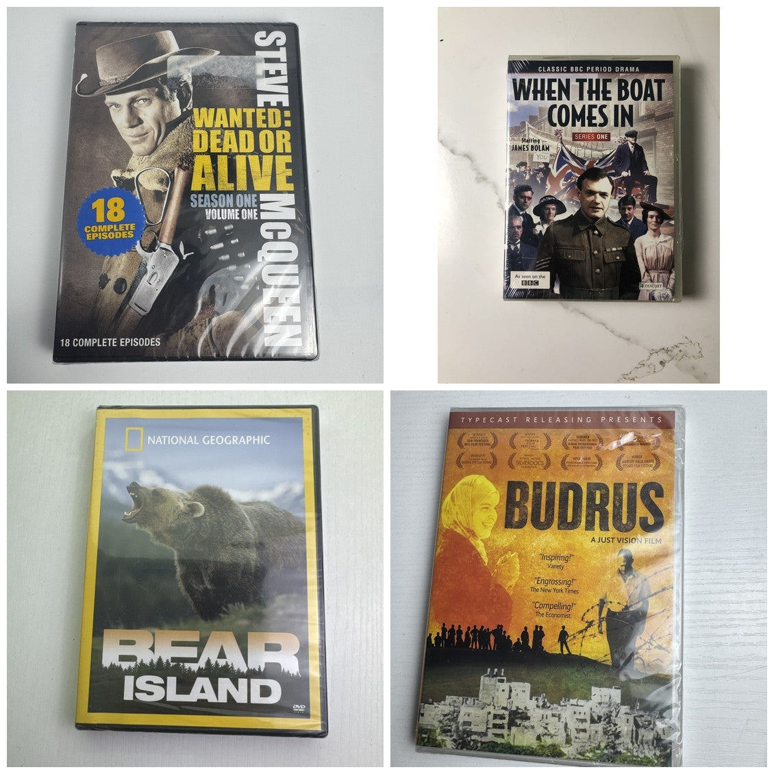 Set of four factory-sealed brand new DVDs including Wanted Dead or Alive starring Steve McQueen and Bear Island.
