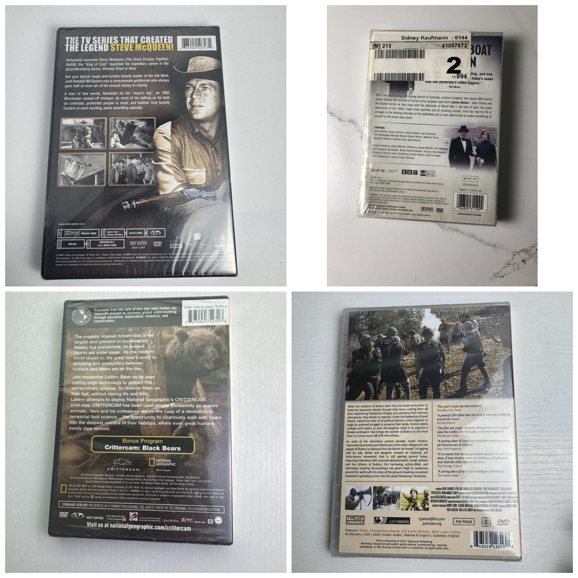 Set of four factory-sealed brand new DVDs including Wanted Dead or Alive starring Steve McQueen and Bear Island.