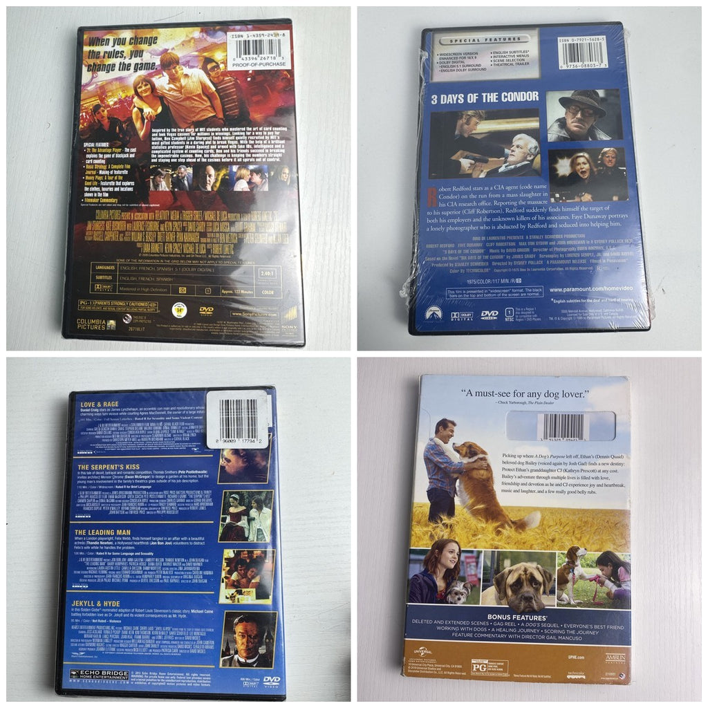 Factory-sealed 4-pack DVD bundle featuring 7 feature films including 3 Days of the Condor and 21