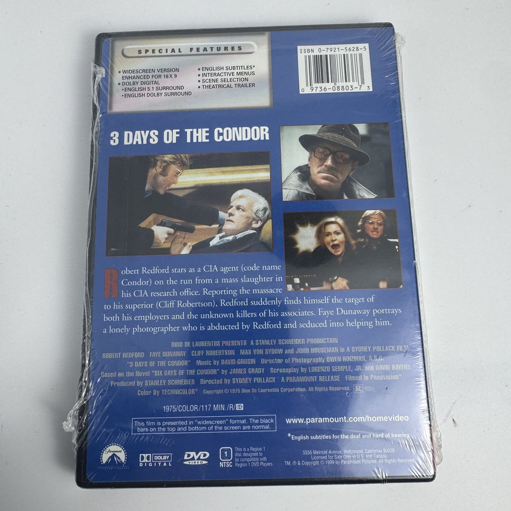 Factory-sealed 4-pack DVD bundle featuring 7 feature films including 3 Days of the Condor and 21