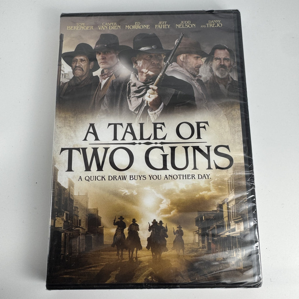 Four factory-sealed DVD movie cases including A Tale of Two Guns, American Teacher, AWOL, and A Piece of Eden.