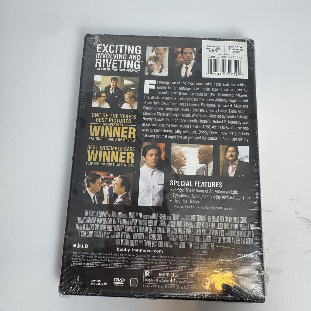 Factory-sealed lot of 4 brand new DVDs including Bobby, Brick Mansions, Bowling for Columbine, and Cirque Du Soleil.