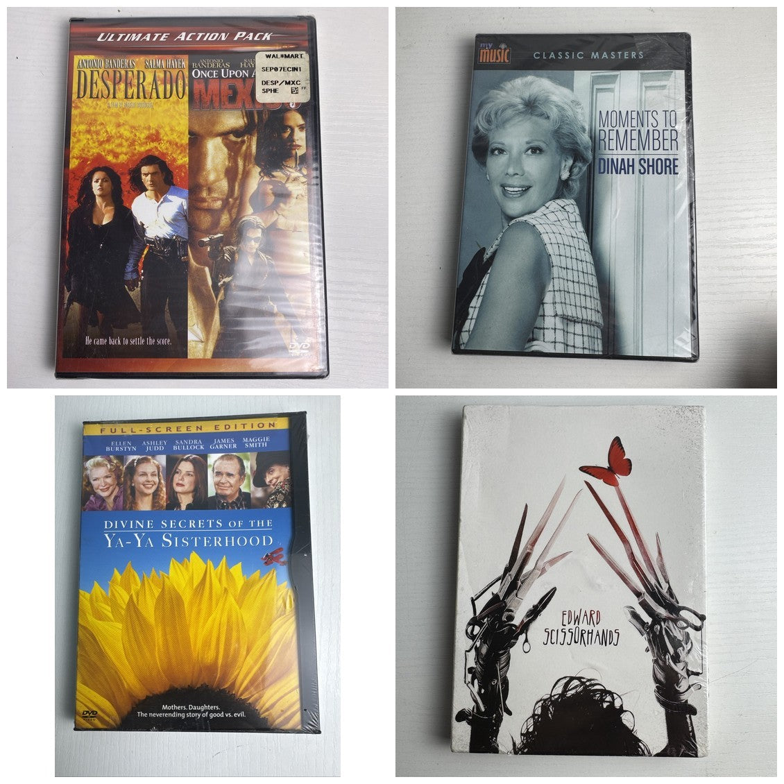 Set of 4 factory-sealed brand new DVD movies including Edward Scissorhands and Desperado Action Pack.