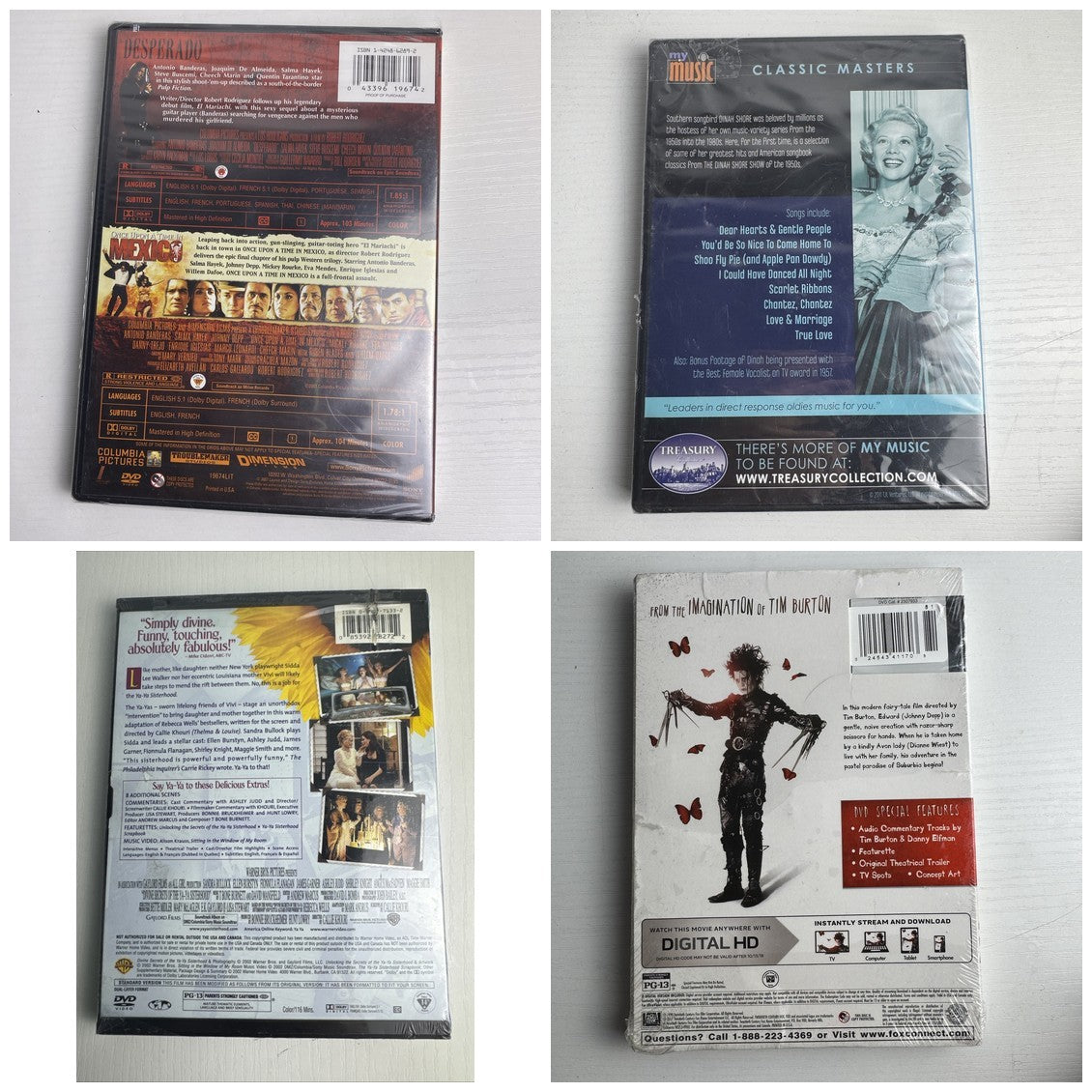 Set of 4 factory-sealed brand new DVD movies including Edward Scissorhands and Desperado Action Pack.