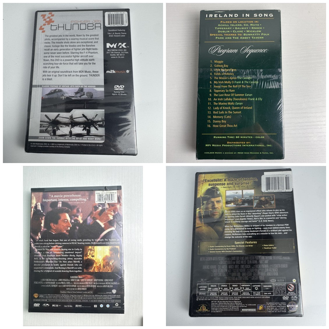 Factory-sealed 4-piece media lot containing 3 DVDs and 1 VHS tape including Hart's War and Guilty By Suspicion.