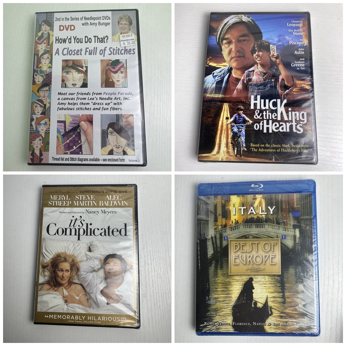 Lot of 4 brand new factory-sealed media titles including three DVDs and one Blu-ray disc in shrink wrap.