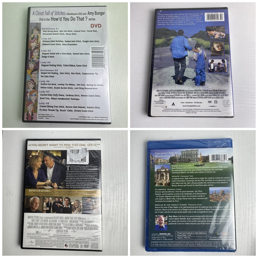 Lot of 4 brand new factory-sealed media titles including three DVDs and one Blu-ray disc in shrink wrap.