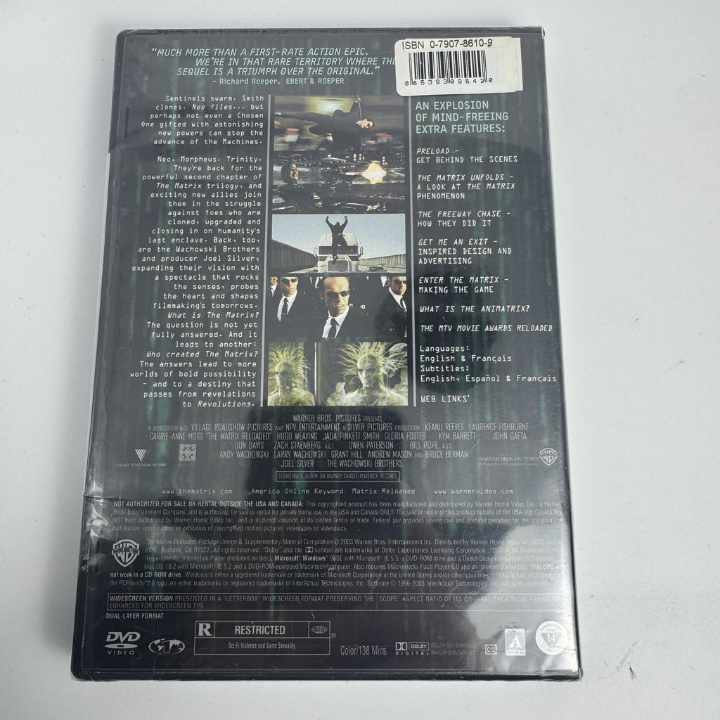 Brand new factory sealed 4-movie DVD lot featuring Lord of the Rings, Matrix sequels, and Doris Day double feature