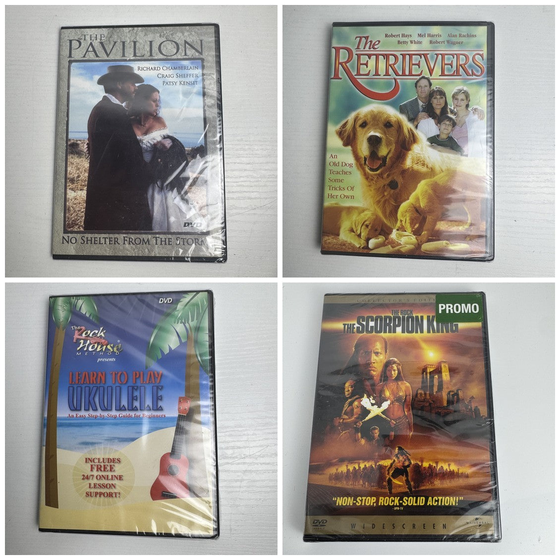 Four brand new factory-sealed DVDs including The Scorpion King Collector's Edition and The Retrievers family comedy.