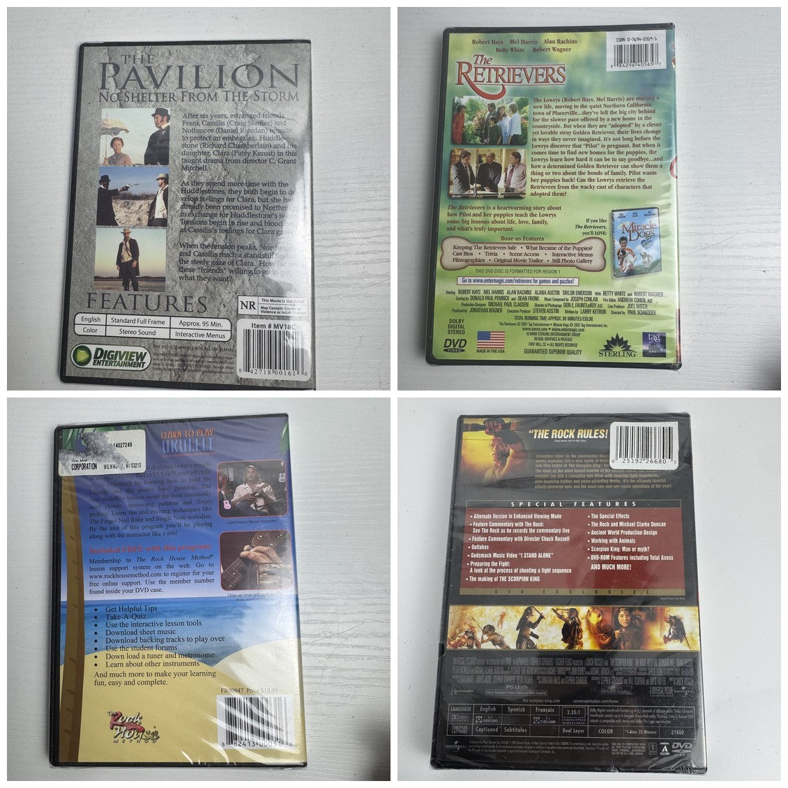 Four brand new factory-sealed DVDs including The Scorpion King Collector's Edition and The Retrievers family comedy.