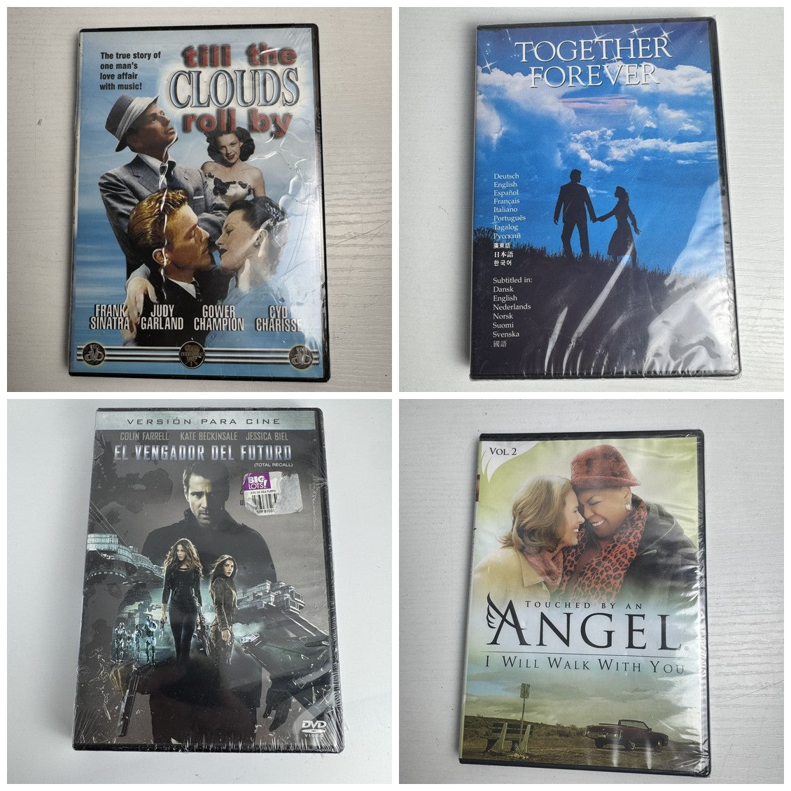 Set of 4 factory sealed brand new DVDs including Total Recall and Till the Clouds Roll By.