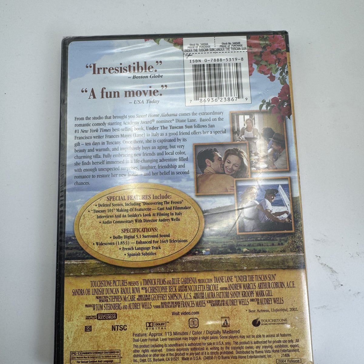 Lot of 4 brand-new factory-sealed DVDs featuring Under the Tuscan Sun, Vantage Point, and Charlie Chaplin.