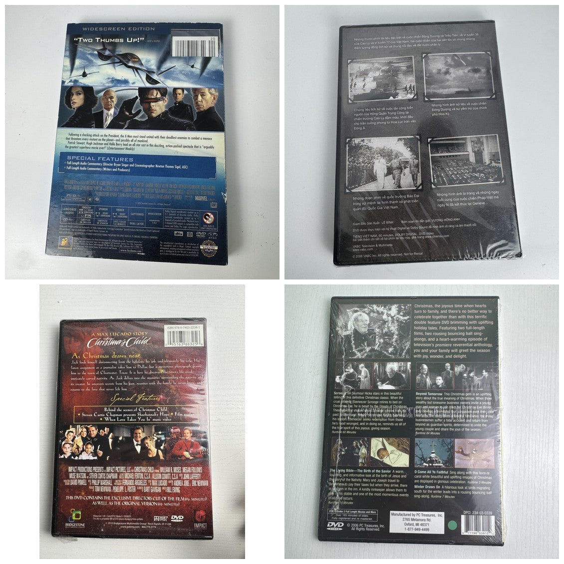Brand new factory-sealed lot of 4 DVDs including X2 X-Men United, Scrooge, Christmas Child, and Á Đông Khói Lửa.