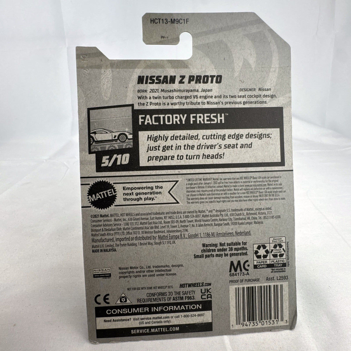 Hot Wheels Factory Fresh 1:64 6-car diecast lot including Nissan Z Proto, Volvo 850 Estate, Land Rover, and Lucid Air.