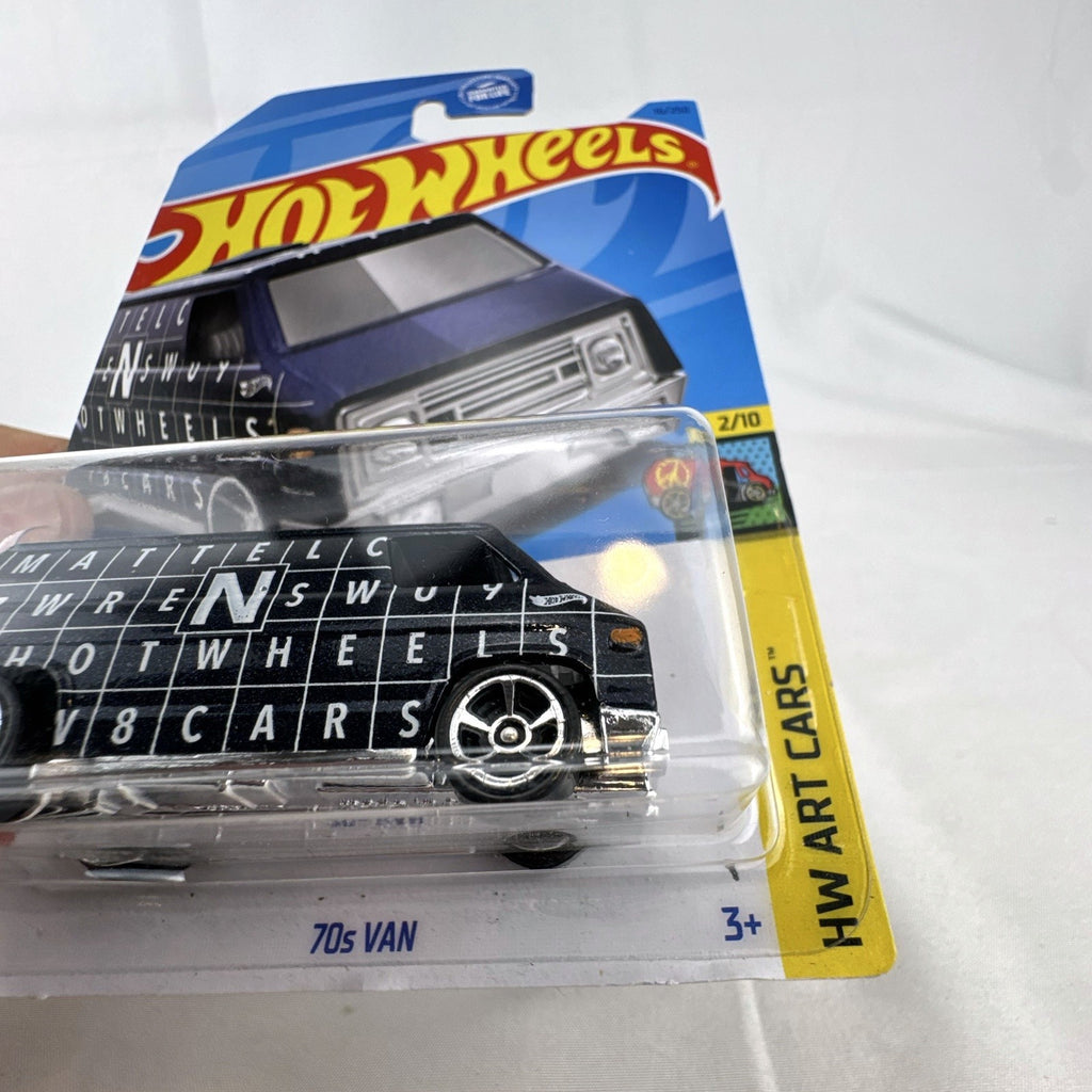 Hot Wheels HW Art Cars 9 diecast car lot including Raijin Express Humvee and 70s Van factory sealed on original cards