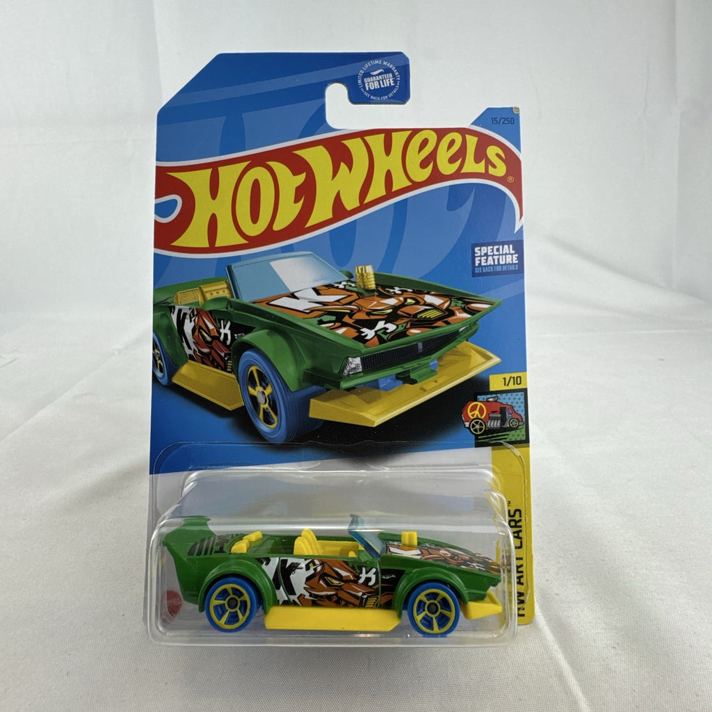 Hot Wheels HW Art Cars 9 diecast car lot including Raijin Express Humvee and 70s Van factory sealed on original cards