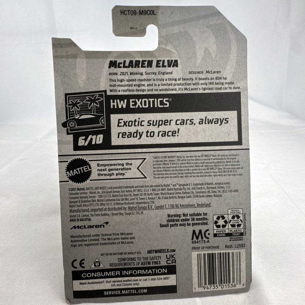 Hot Wheels HW Exotics 1:64 scale diecast 9-car hypercar lot including McLaren, Koenigsegg, and Pagani, factory sealed on card.