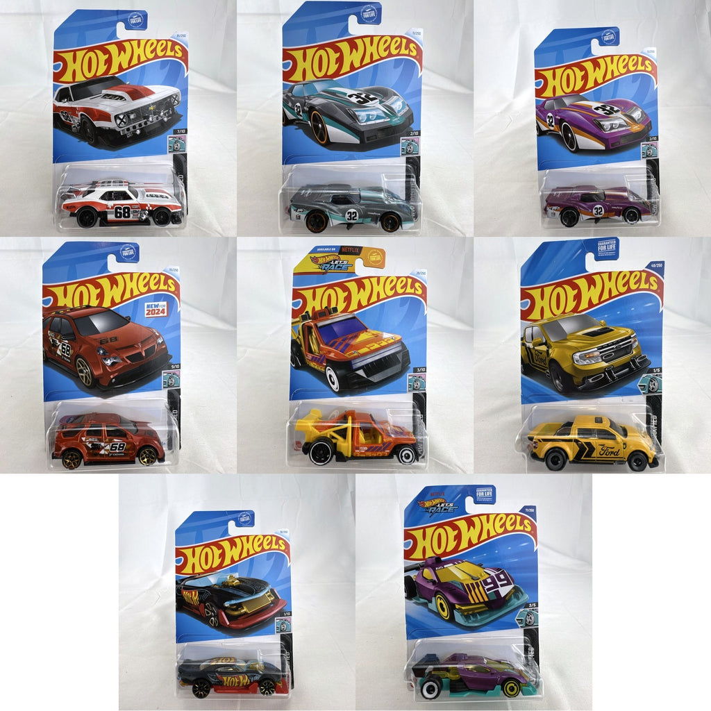 Hot Wheels HW Modified series 1:64 scale diecast 8-car lot featuring custom tuner trucks and widebody muscle cars