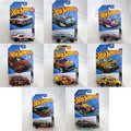 Hot Wheels HW Modified series 1:64 scale diecast 8-car lot featuring custom tuner trucks and widebody muscle cars