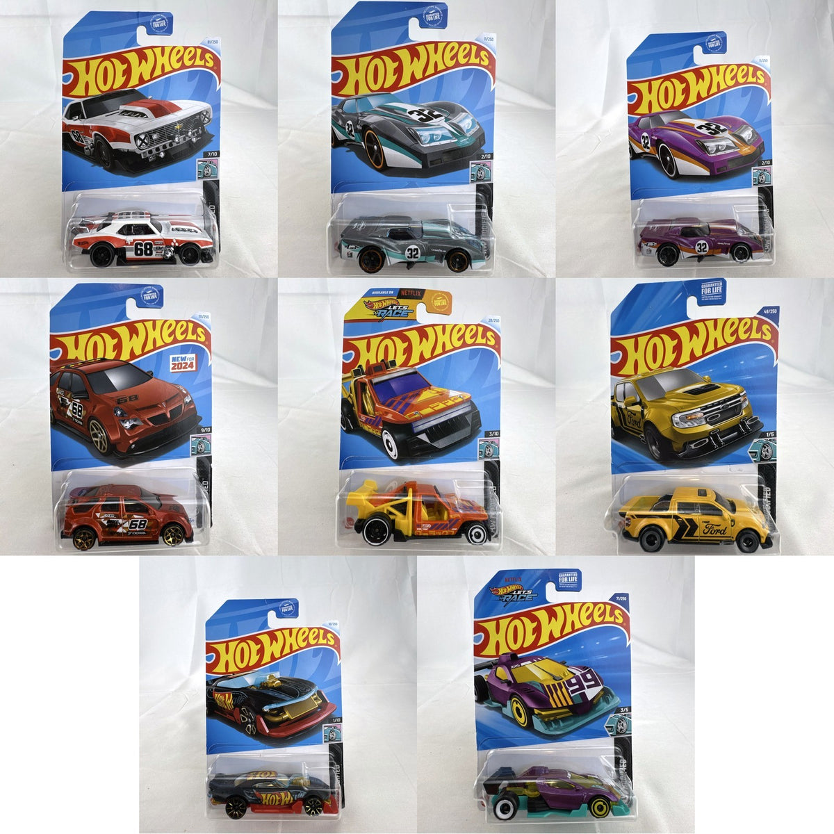 Hot Wheels HW Modified series 1:64 scale diecast 8-car lot featuring custom tuner trucks and widebody muscle cars