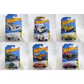 Hot Wheels 1:64 scale HW Art Cars 6-car diecast lot including DeLorean and Dodge Charger in original blister packs