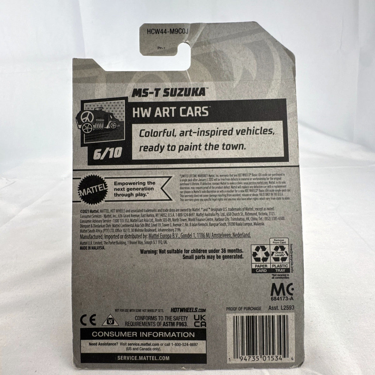 Hot Wheels 1:64 scale HW Art Cars 6-car diecast lot including DeLorean and Dodge Charger in original blister packs