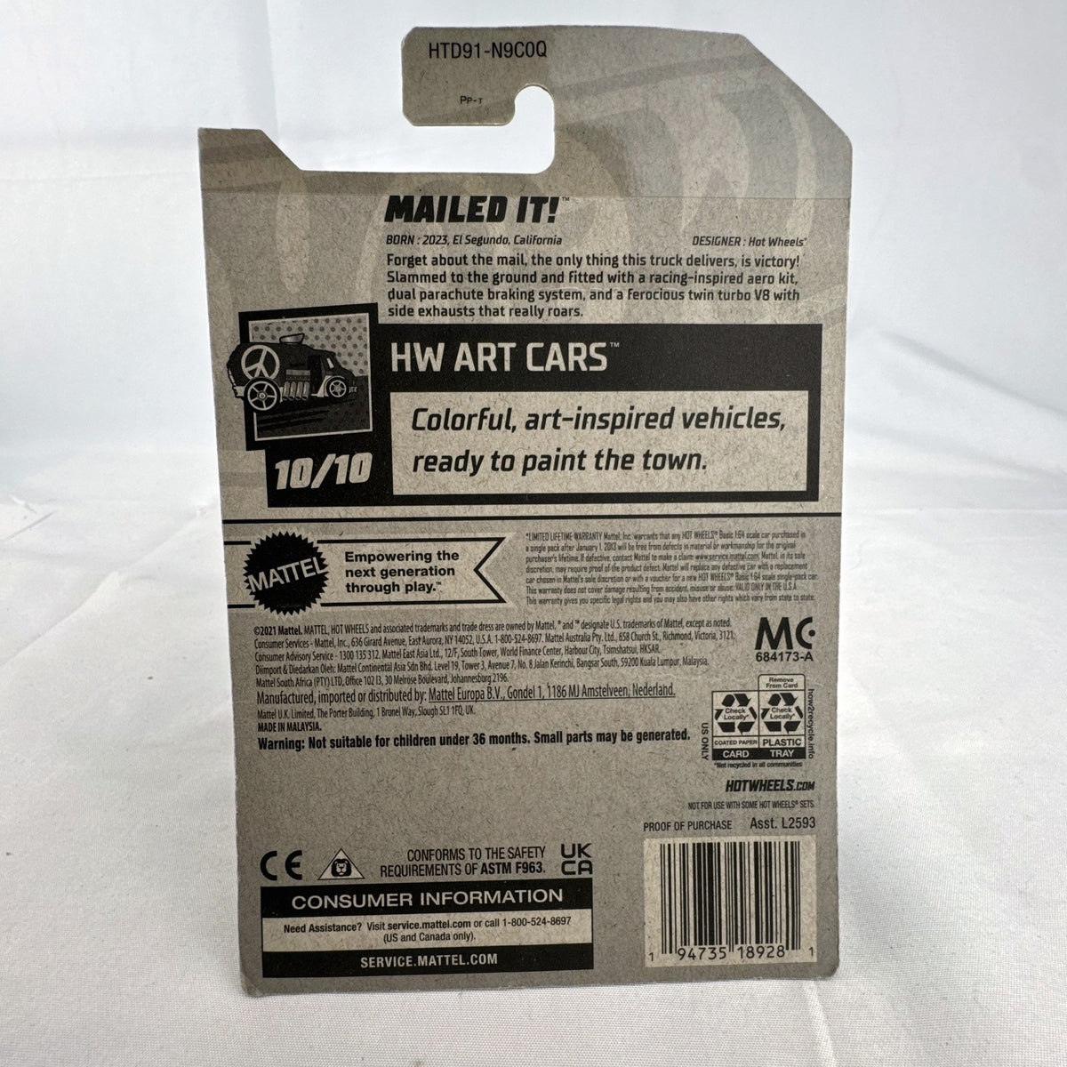 Hot Wheels 1:64 scale HW Art Cars 6-car diecast lot including DeLorean and Dodge Charger in original blister packs