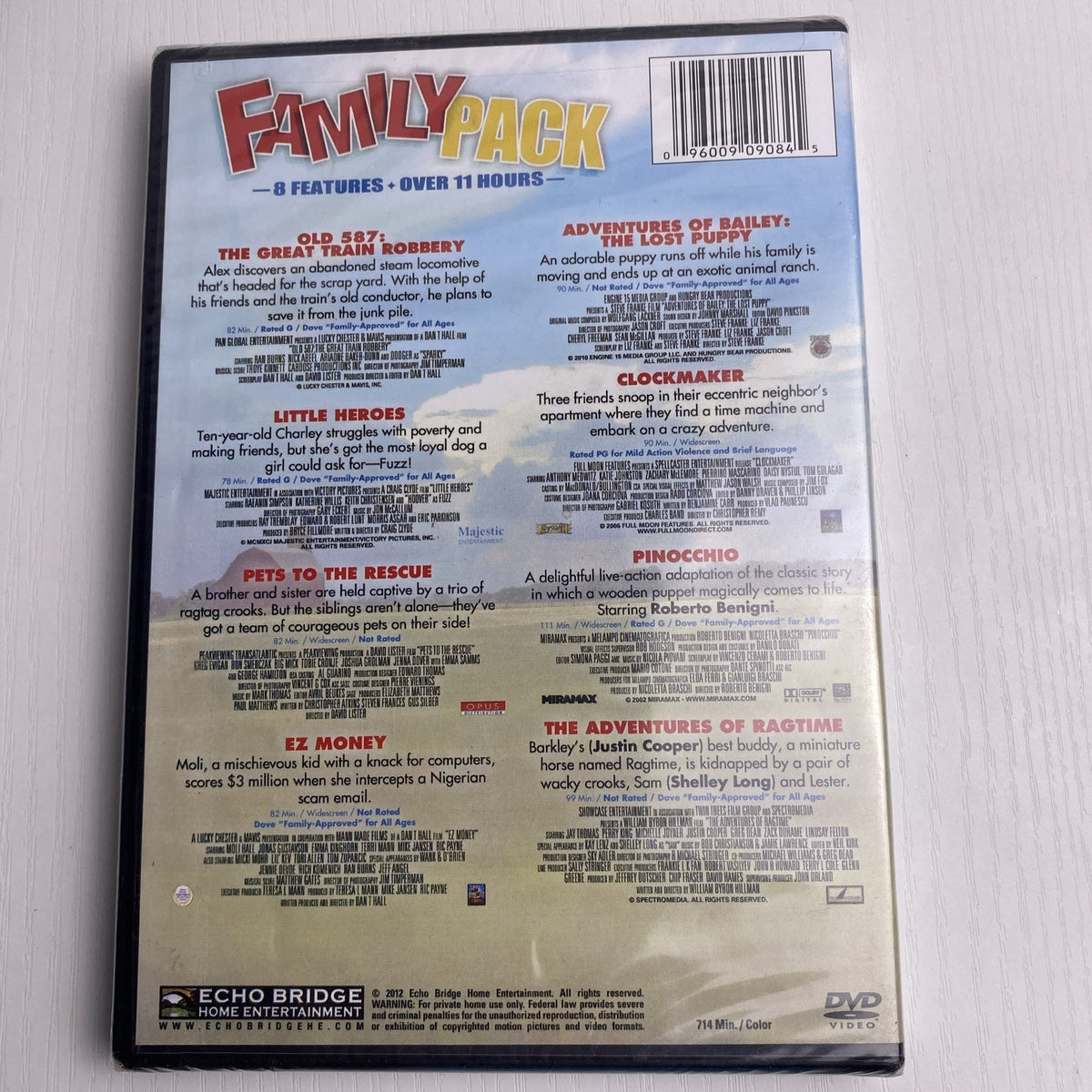 Factory sealed Echo Bridge 8-Movie Family Pack Vol. 2 two-disc DVD set in original shrink wrap.
