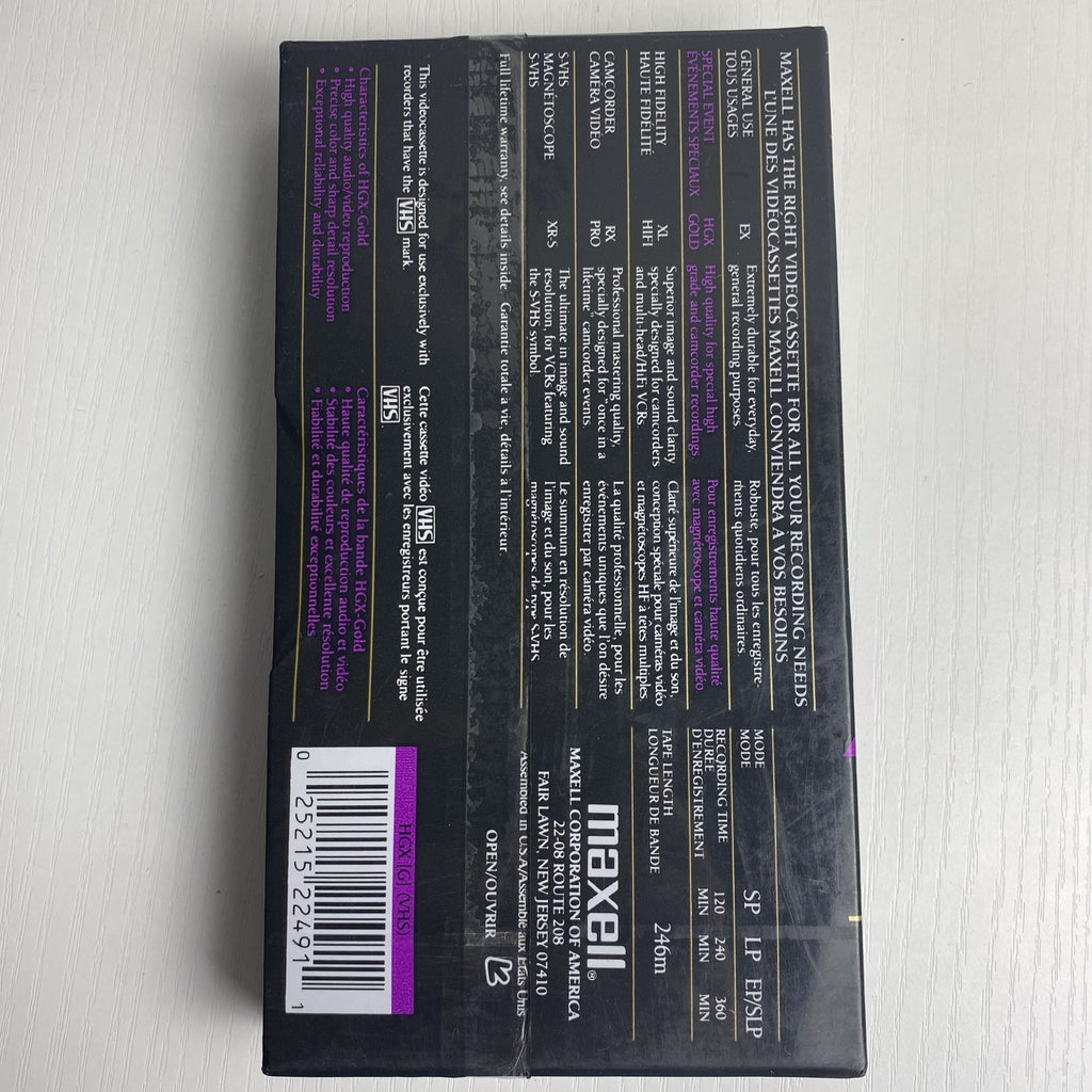 Factory sealed Maxell T-120 HGX Gold Special Event blank VHS videocassette in original shrink wrap sleeve packaging