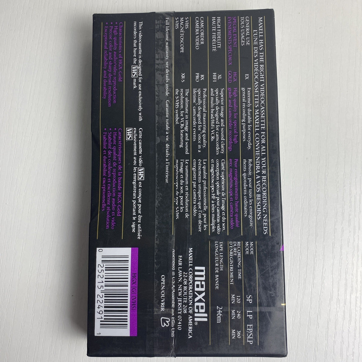 Factory sealed Maxell T-120 HGX Gold Special Event blank VHS videocassette in original shrink wrap sleeve packaging