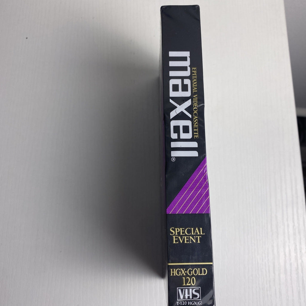 Factory sealed Maxell T-120 HGX Gold Special Event blank VHS videocassette in original shrink wrap sleeve packaging