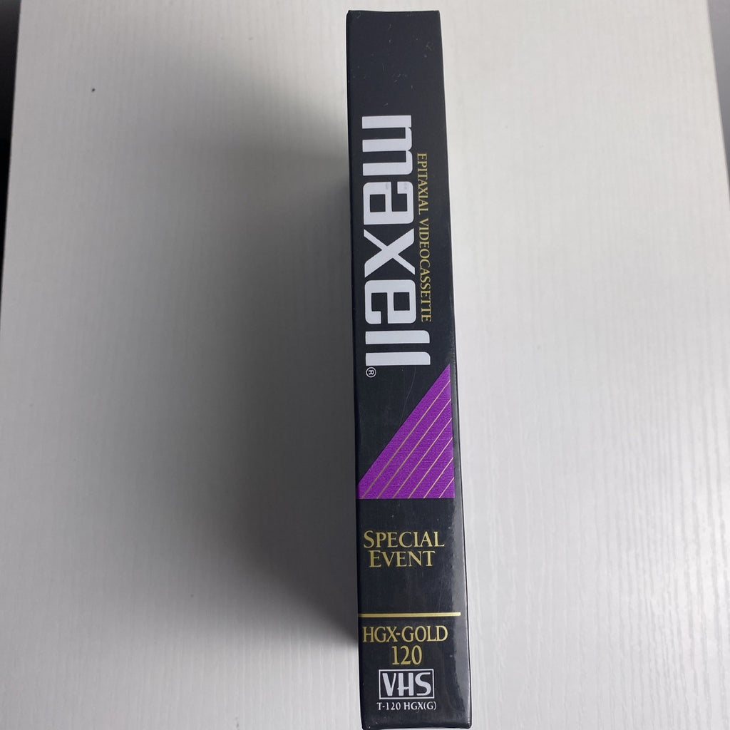 Factory sealed Maxell T-120 HGX Gold Special Event blank VHS videocassette in original shrink wrap sleeve packaging