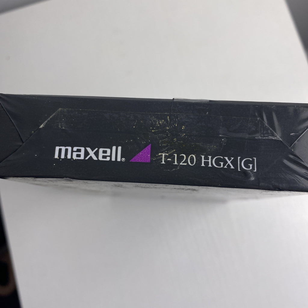 Factory sealed Maxell T-120 HGX Gold Special Event blank VHS videocassette in original shrink wrap sleeve packaging