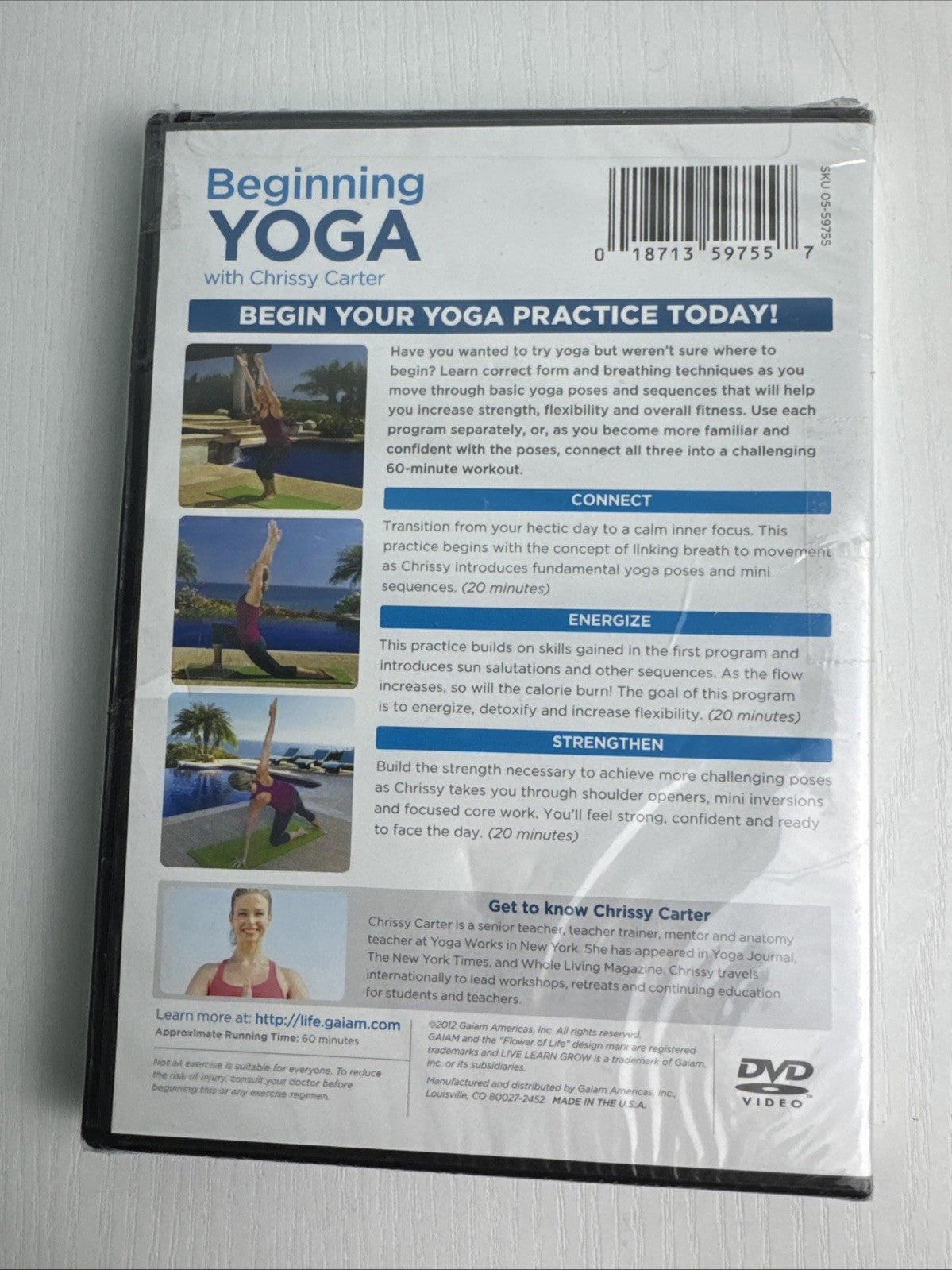 Gaiam Beginning Yoga with Chrissy Carter DVD in brand new factory sealed packaging