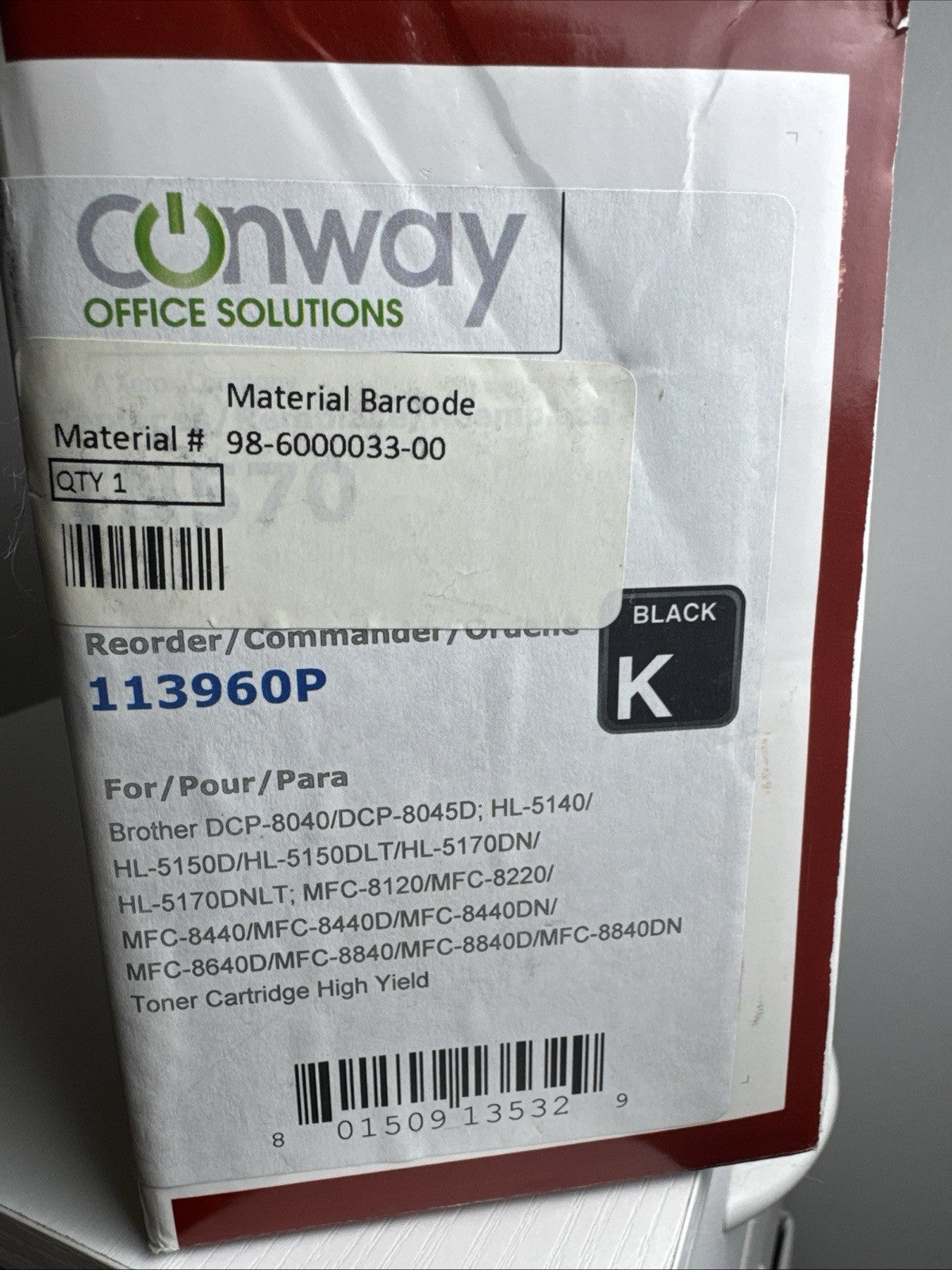 Generic replacement TN-570 black laser toner cartridge sealed in protective packaging.