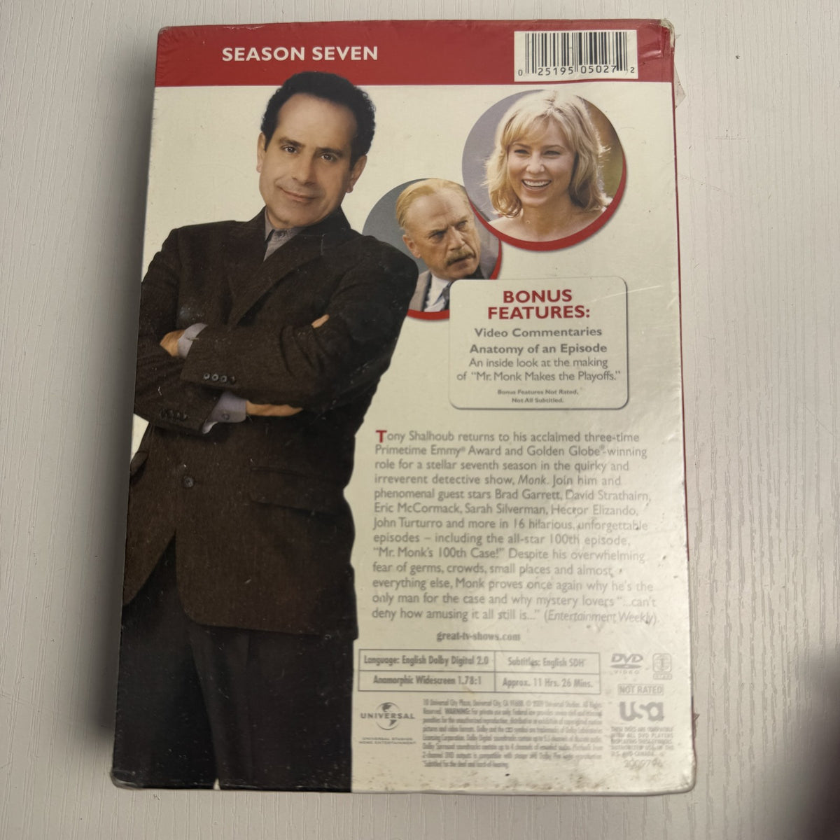 Monk Season Seven complete 4-disc DVD set factory sealed in shrinkwrap showing front cover and slipcase.