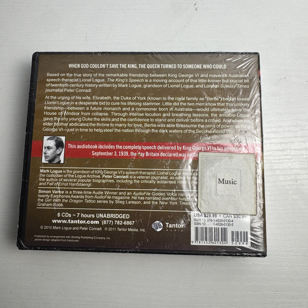 Factory-sealed The King's Speech unabridged 6-audio CD set by Mark Logue and Peter Conradi published by Tantor Media