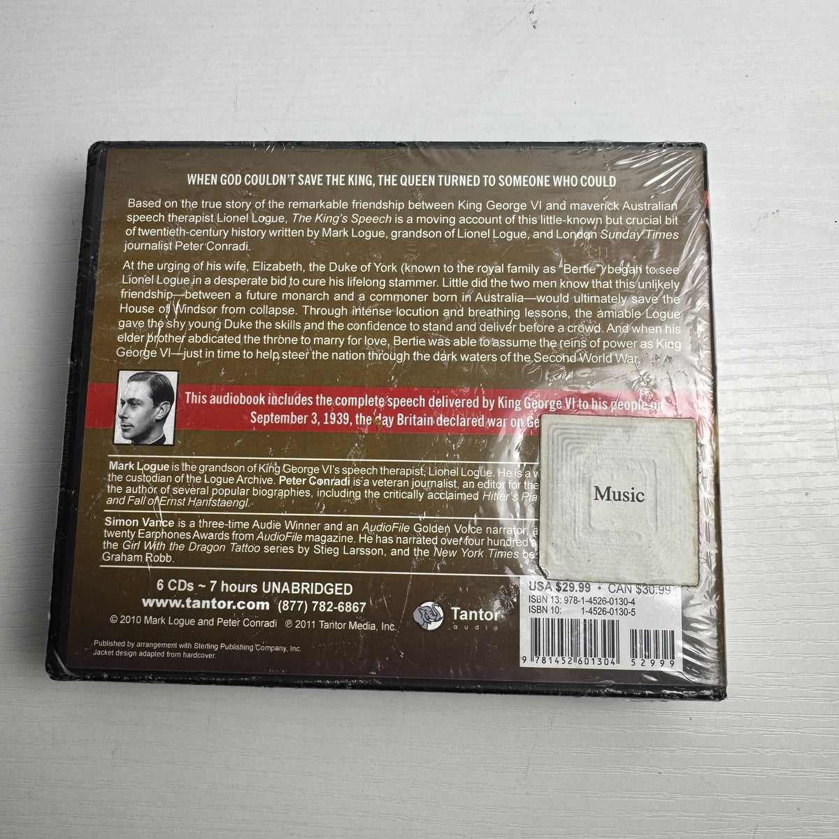 Factory-sealed The King's Speech unabridged 6-audio CD set by Mark Logue and Peter Conradi published by Tantor Media