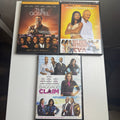 Three DVD cases featuring Baggage Claim, Deliver Us From Eva, and The Gospel romantic drama films.