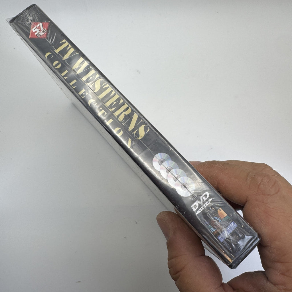 Factory-sealed TV Westerns Collection 57-episode DVD set by Mill Creek Entertainment featuring classic TV stars.