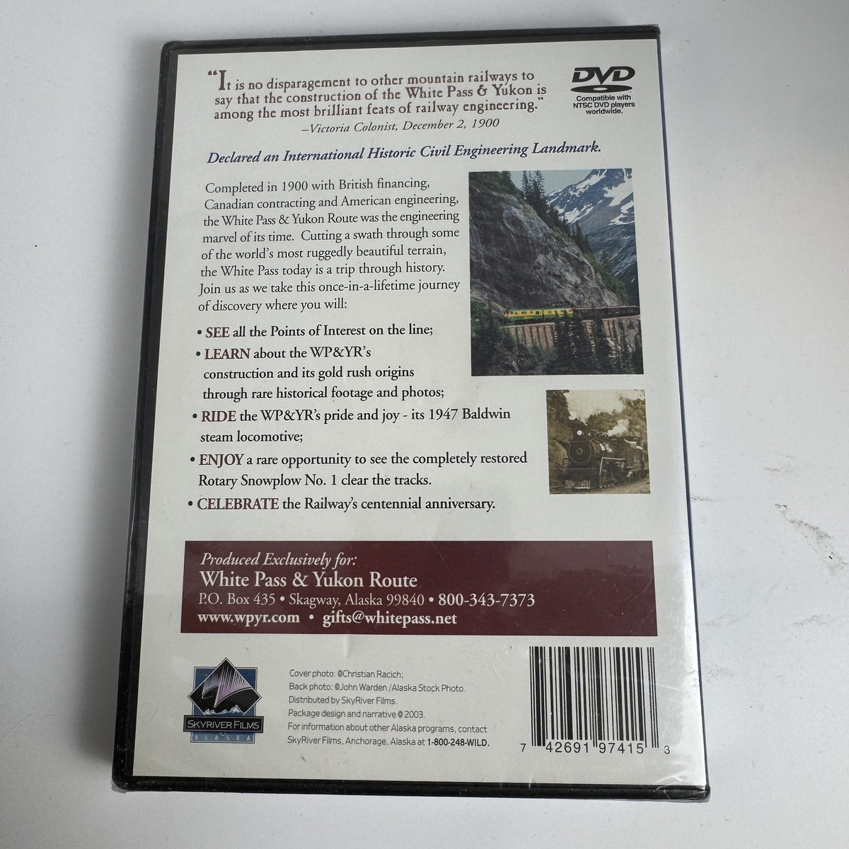 Factory sealed DVD case for White Pass and Yukon Route The Railway Built of Gold documentary.