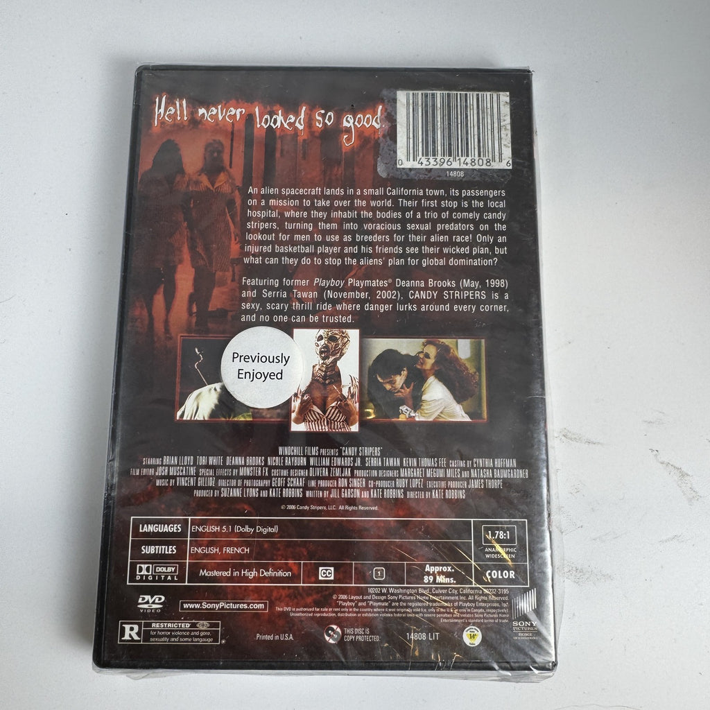 Factory sealed DVD case for the 2006 horror comedy film Candy Stripers