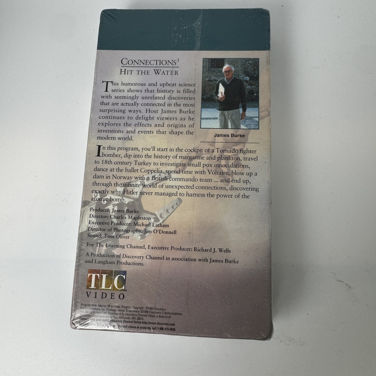 Factory sealed 1997 VHS tape of Connections 3 Hit The Water documentary series by TLC Video featuring James Burke.